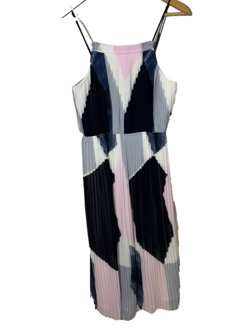 Banana Republic Pleated Midi Dress Pink Blue Colorblock Size 6 Adjustable Straps